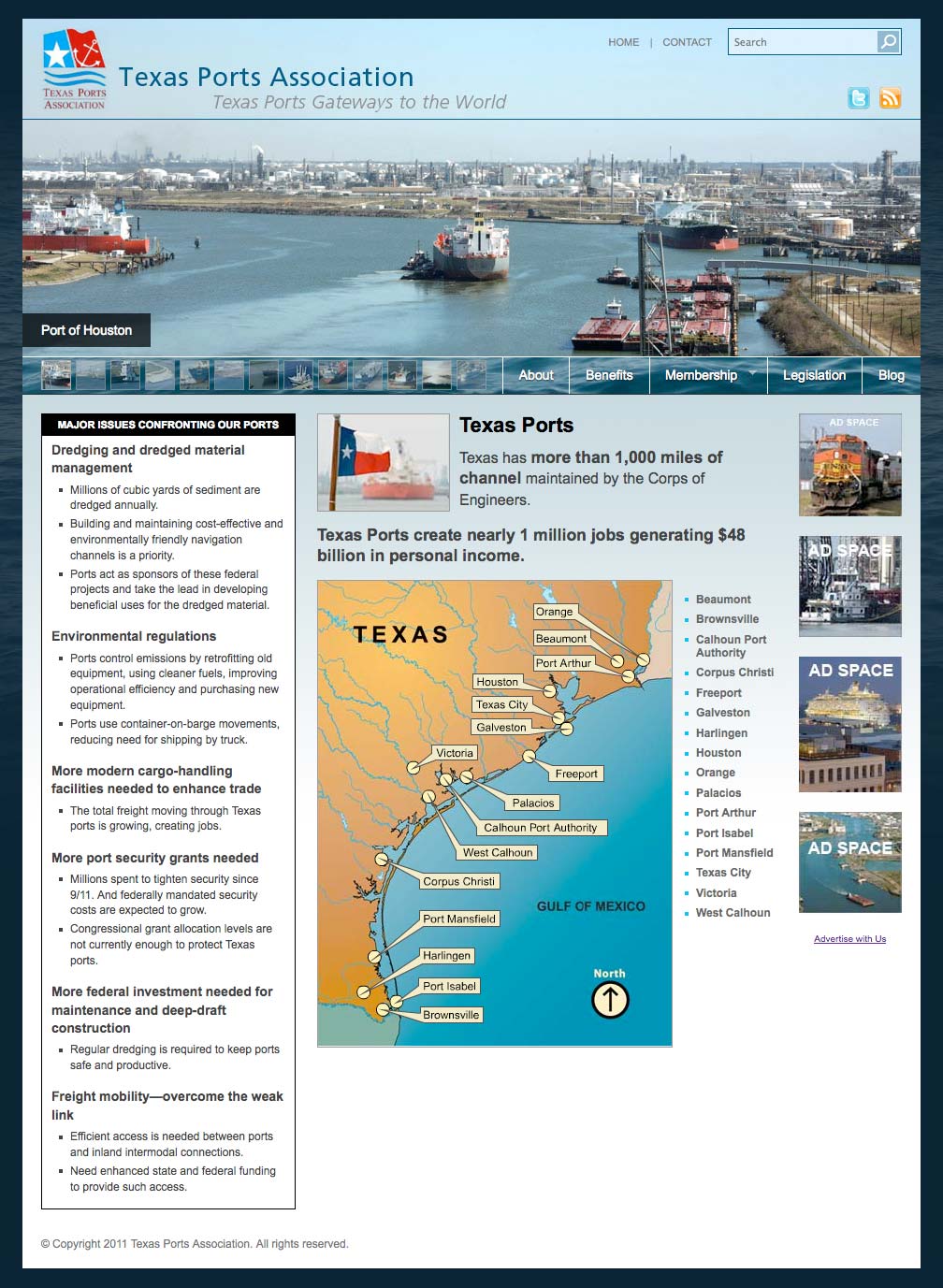 homepage of the Texas Ports Association website